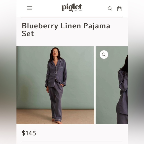 Piglet in Bed Blueberry Linen Pajama Set 2 Pieces Shirt & Pants S Boho Luxury - Picture 3 of 15